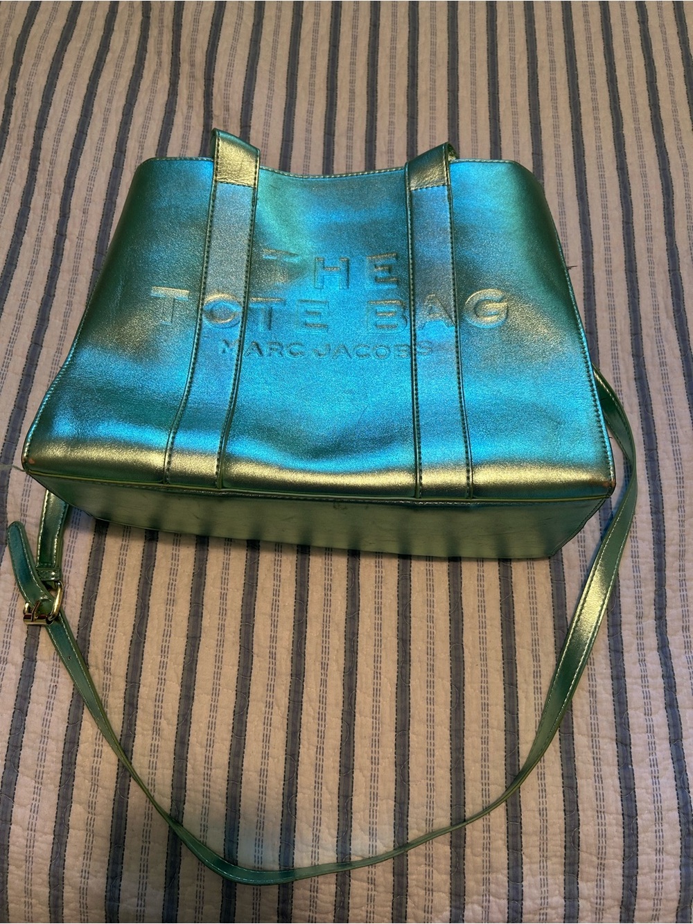 Marc Jacobs Iridescent Teal Green Metallic Tote Bag